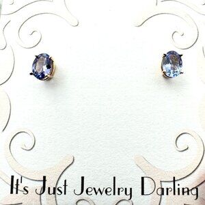 Womens Earrings 14K Yellow Gold Oval Amethyst Studs Pierced Gift Idea for Her